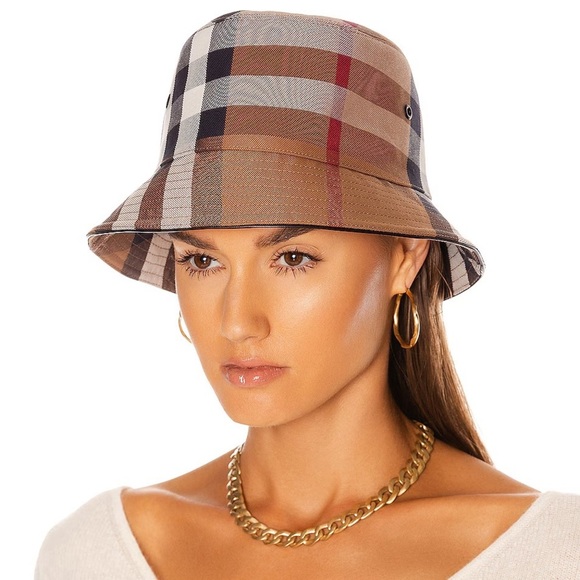 Burberry Tan Canvas Check Bucket Hat - Picture 1 of 11